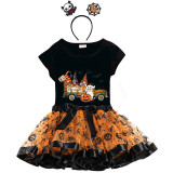 Halloween Toddler Girl 3PCS Cosplay Gnomies In The Car T-shirt Tutu Dresses Sets with Headband Dress Up