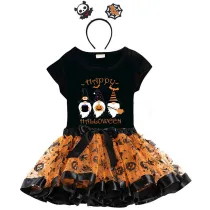 Halloween Toddler Girl 3PCS Cosplay Three Gnomies T-shirt Tutu Dresses Sets with Headband Dress Up