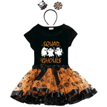 Halloween Toddler Girl 3PCS Cosplay Squad Ghouls T-shirt Tutu Dresses Sets with Headband Dress Up