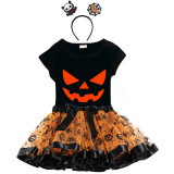 Halloween Toddler Girl 3PCS Cosplay Pumpkin Ghostface T-shirt Tutu Dresses Sets with Headband Dress Up