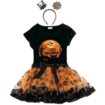Halloween Toddler Girl 3PCS Cosplay Moon  T-shirt Tutu Dresses Sets with Headband Dress Up