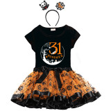Halloween Toddler Girl 3PCS Cosplay October 31 Tree T-shirt Tutu Dresses Sets with Headband Dress Up