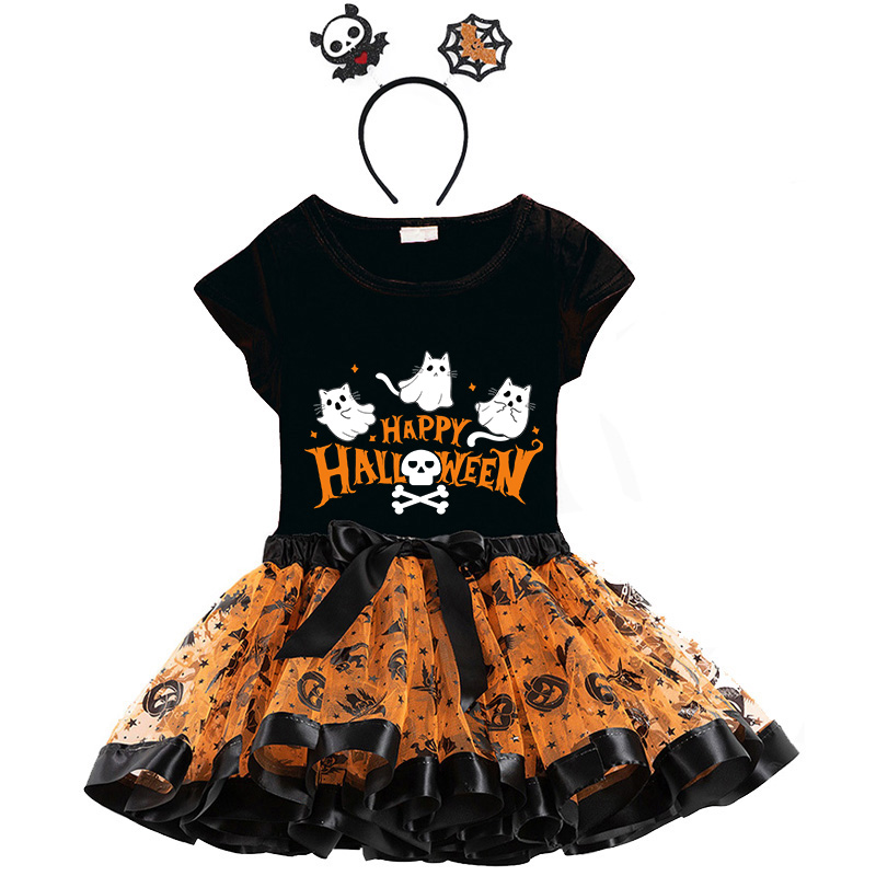 Halloween Toddler Girl 3PCS Cosplay Three Ghosts T-shirt Tutu Dresses Sets with Headband Dress Up