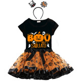 Halloween Toddler Girl 3PCS Cosplay Boo Squad Pumpkins T-shirt Tutu Dresses Sets with Headband Dress Up