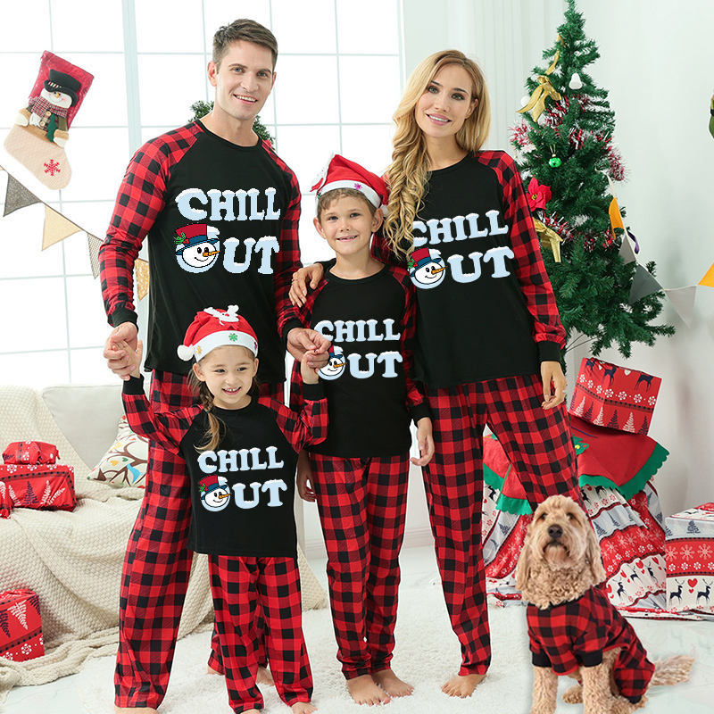 Christmas Matching Family Pajamas Exclusive Design Snowman Chill Out Black Pajamas Set