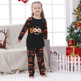 Halloween Matching Family Pajamas Boo Horror Eyes Pumpkin Ghost Faces Print Black Pajamas Set