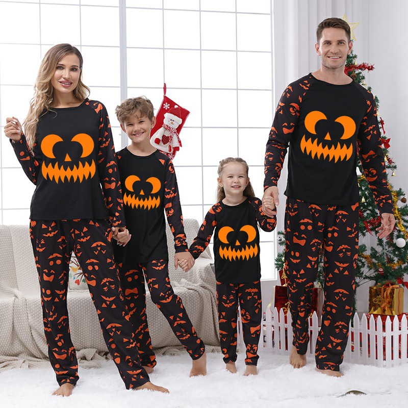 Halloween Matching Family Pajamas Sawtooth Ghostface Pumpkin Ghost Faces Print Black Pajamas Set