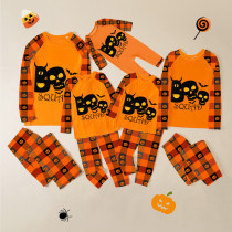 Halloween Matching Family Pajamas Boo Squad Skulls Orange Plaids Pajamas Set