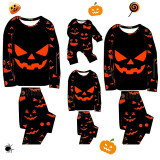 Halloween Matching Family Pajamas Pumpkin Ghostface Pumpkin Ghost Faces Print Black Pajamas Set