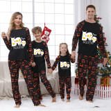 Halloween Matching Family Pajamas Boo Squad Skulls Pumpkin Ghost Faces Print Black Pajamas Set