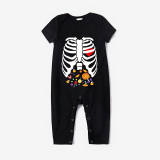 Halloween Matching Family Pajamas Skeleton Candies Black Pajamas Set