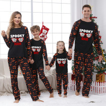 Halloween Matching Family Pajamas Spooky Mom Girl Boy Dad Ghost Faces Print Black Pajamas Set