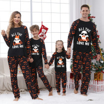 Halloween Matching Family Pajamas All The Ghouls Love Me Ghost Faces Print Black Pajamas Set