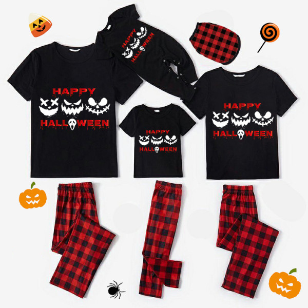 Halloween Matching Family Pajamas Ghost Faces Happy Halloween Black Pajamas Set