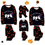 2022 Halloween Matching Family Pajamas Our First Boo Pumpkin Ghost Faces Print Black Pajamas Set