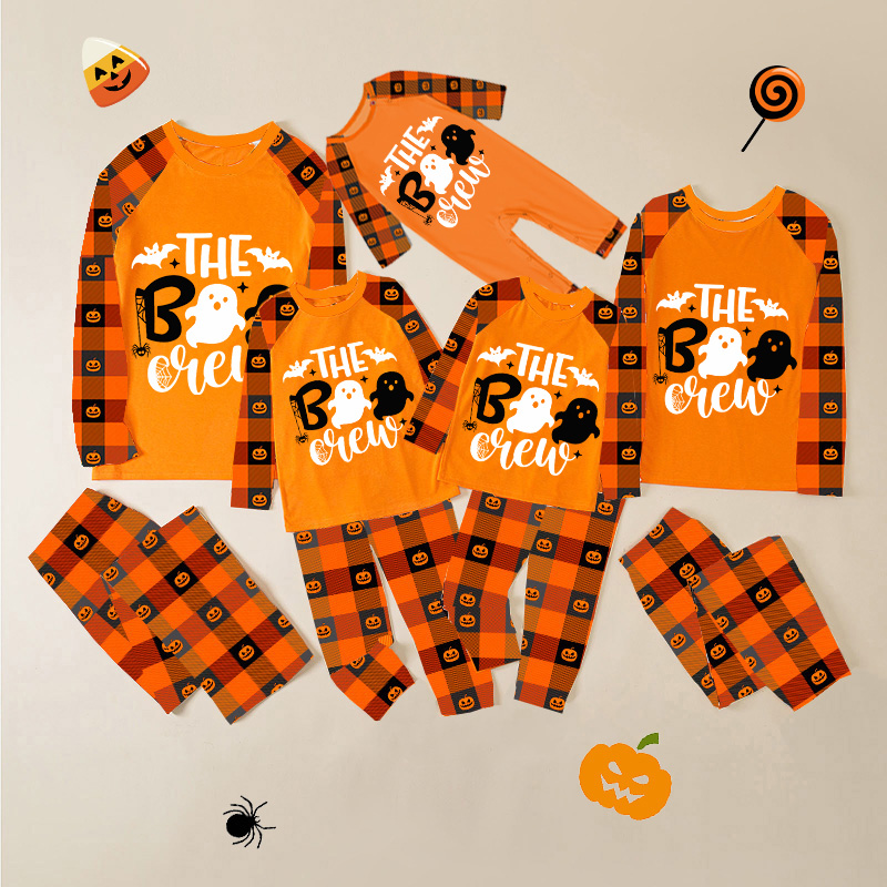 Halloween Matching Family Pajamas The Boo Crew Ghosts Bats Orange Plaids Pajamas Set