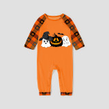 Halloween Matching Family Pajamas Pumpkin Witch Hat Ghost Orange Plaids Pajamas Set