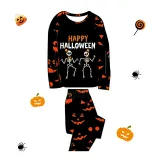 Halloween Matching Family Pajamas Happy Halloween Skeletons Couple Pumpkin Ghost Faces Print Black Pajamas Set