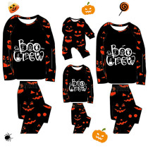 Halloween Matching Family Pajamas Boo Crew Witch Pumpkin Ghost Faces Print Black Pajamas Set