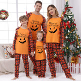 Halloween Matching Family Pajamas Happy Halloween Ghost Face Orange Plaids Pajamas Set