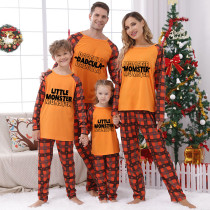 Halloween Matching Family Pajamas Dadcula Momster Little Monster Orange Plaids Pajamas Set