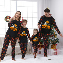 Halloween Matching Family Pajamas Pumpkins Boo Ghost Ghost Faces Print Black Pajamas Set