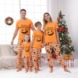 Halloween Matching Family Pajamas Happy Halloween Ghost Face Orange Stripes Pajamas Set