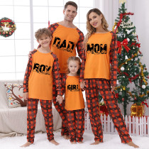 Halloween Matching Family Pajamas Dad Boy Mom Orange Plaids Pajamas Set