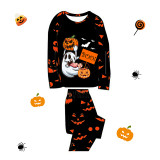 Halloween Matching Family Pajamas Pumpkin Ghost Boo Ghost Faces Print Black Pajamas Set