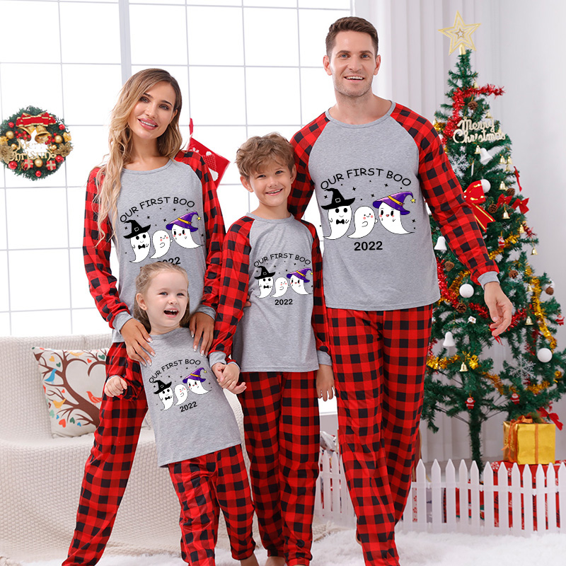 2022 Halloween Matching Family Pajamas Our First Boo Gray Pajamas Set