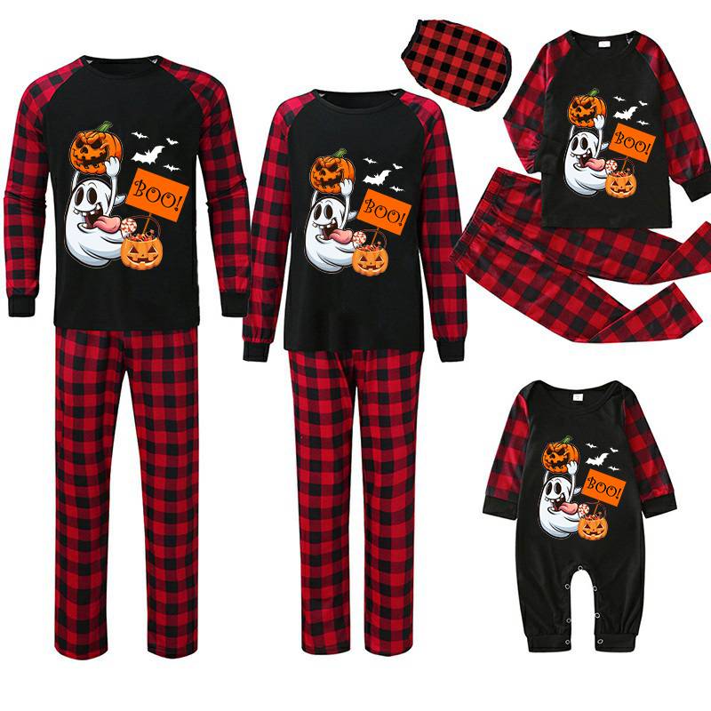 Halloween Matching Family Pajamas Pumpkin Ghost Boo Black Pajamas Set
