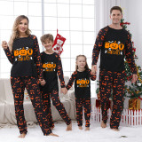 Halloween Matching Family Pajamas Pumpkin Bats Boo Squad Skulls Ghost Faces Print Black Pajamas Set