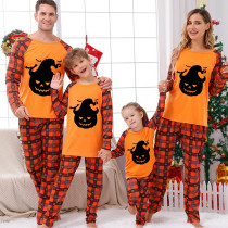 Halloween Matching Family Pajamas Bats Pumpkin Orange Plaids Pajamas Set