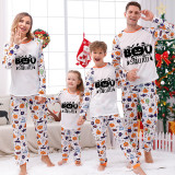 Halloween Matching Family Pajamas Pumpkin Bats Boo Squad Skulls White Pajamas Set