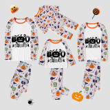 Halloween Matching Family Pajamas Pumpkin Bats Boo Squad Skulls White Pajamas Set