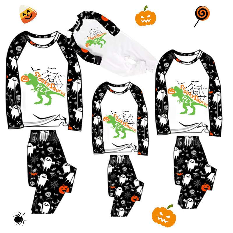 Halloween Matching Family Pajamas Dinosaur Spooky Saurus White Pajamas Set