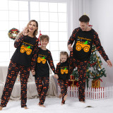 Halloween Matching Family Pajamas Pumpkin Crusher Pumpkin Ghost Faces Print Black Pajamas Set