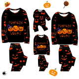 Halloween Matching Family Pajamas Evil Pumpkin Squad Ghost Faces Print Black Pajamas Set