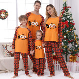 Halloween Matching Family Pajamas Boo Horror Eyes Orange Plaids Pajamas Set