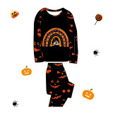 Halloween Matching Family Pajamas Semicircle Skull Ghost Faces Print Black Pajamas Set