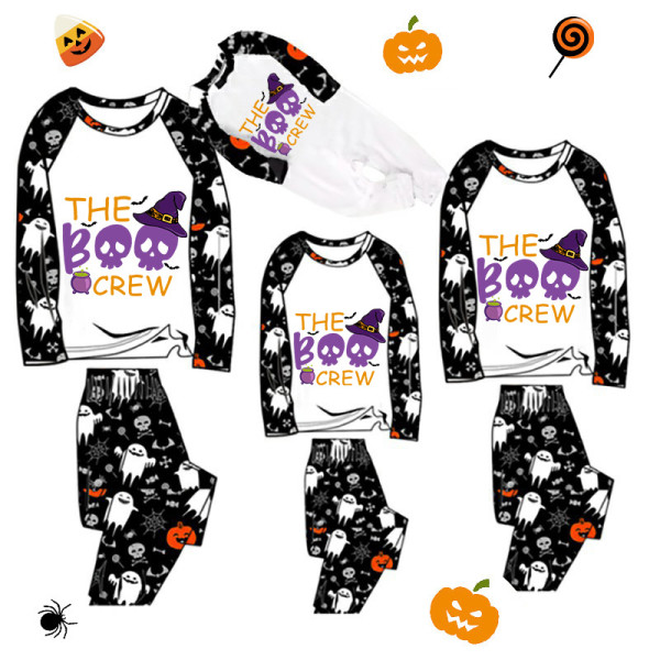 Halloween Matching Family Pajamas The Boo Crew Skulls White Pajamas Set