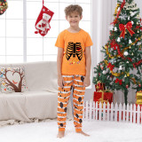 Halloween Matching Family Pajamas Skeleton Candies Orange Stripes Pajamas Set