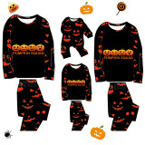 Halloween Matching Family Pajamas Pumpkin Squad Pumpkin Ghost Faces Print Black Pajamas Set