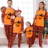 Halloween Matching Family Pajamas Witch Hat Pumpkin Orange Plaids Pajamas Set
