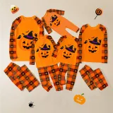 Halloween Matching Family Pajamas Witch Hat Pumpkin Orange Plaids Pajamas Set