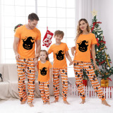 Halloween Matching Family Pajamas Bats Pumpkin Orange Stripes Pajamas Set