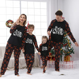 Halloween Matching Family Pajamas Boo Crew Witch Pumpkin Ghost Faces Print Black Pajamas Set
