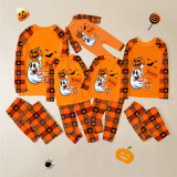 Halloween Matching Family Pajamas Pumpkin Ghost Boo Orange Plaids Pajamas Set