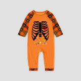 Halloween Matching Family Pajamas Skeleton Candies Orange Plaids Pajamas Set