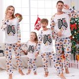 Halloween Matching Family Pajamas Skeleton Bats White Pajamas Set